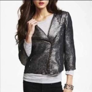 Express sequin black grey moto jacket